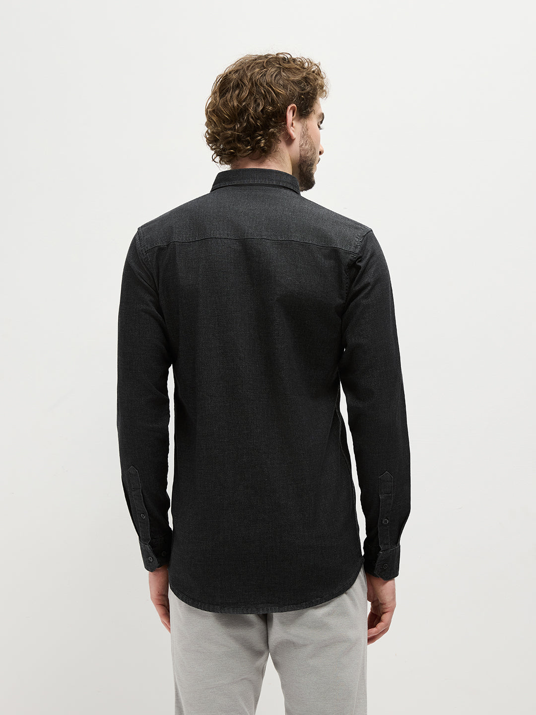 Black Plain Denim Shirt