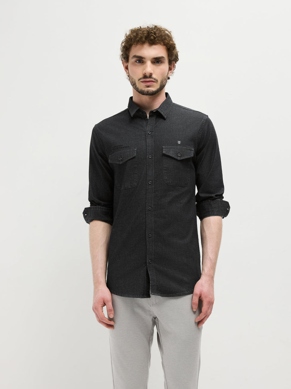 Black Plain Denim Shirt