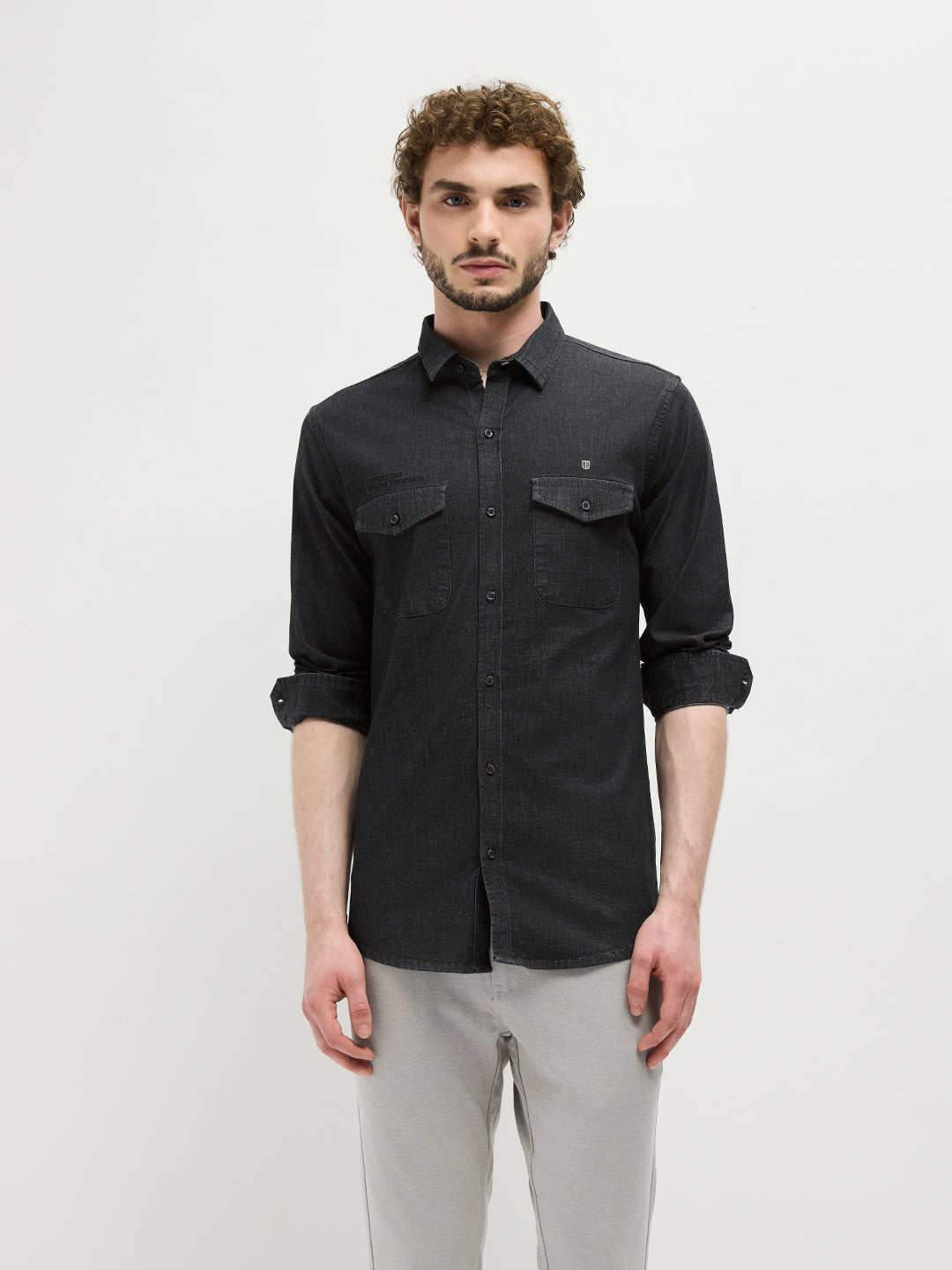 Black Plain Denim Shirt