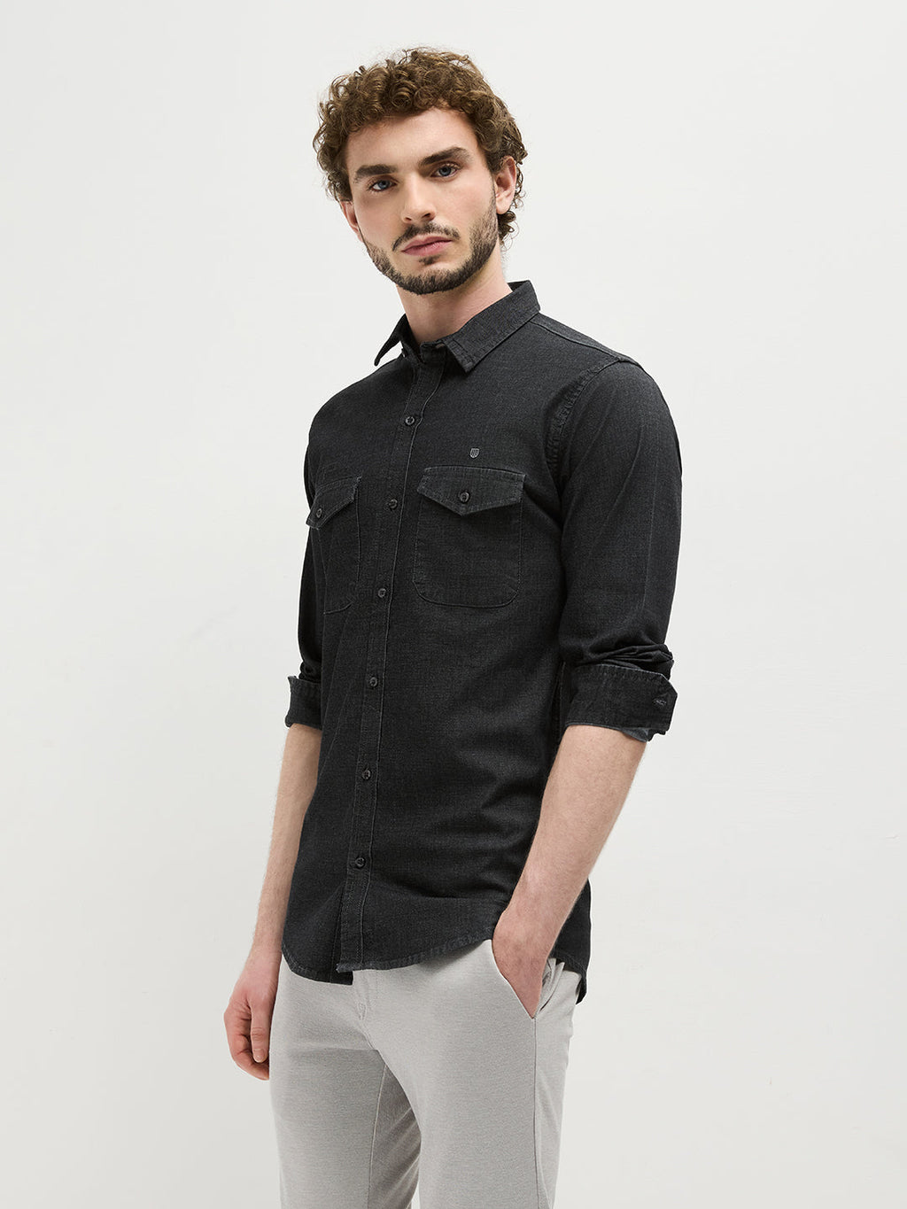Black Plain Denim Shirt