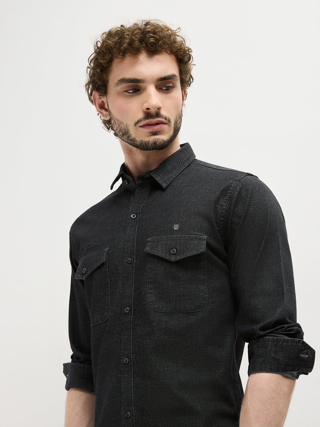 Black Plain Denim Shirt