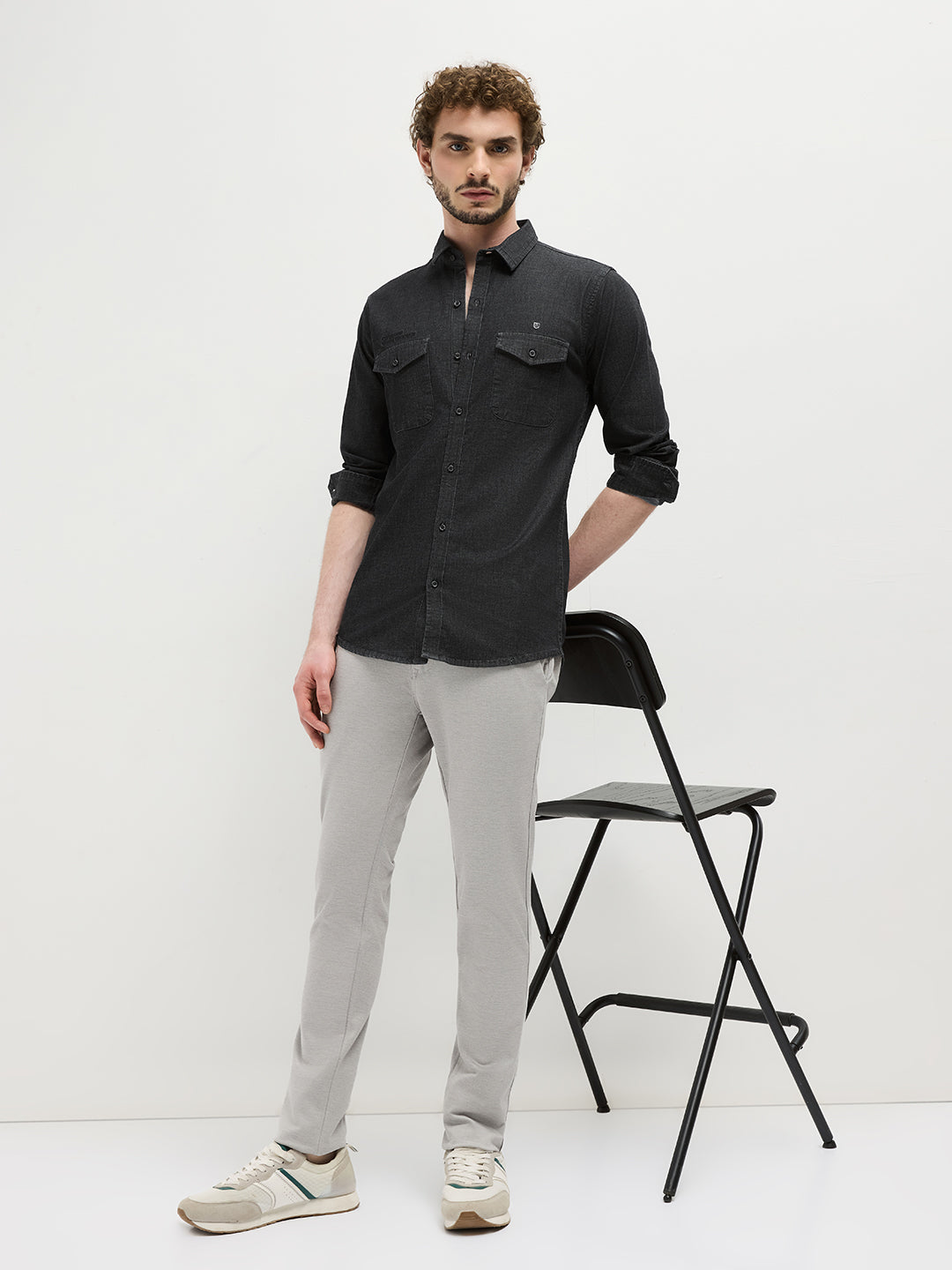 Black Plain Denim Shirt
