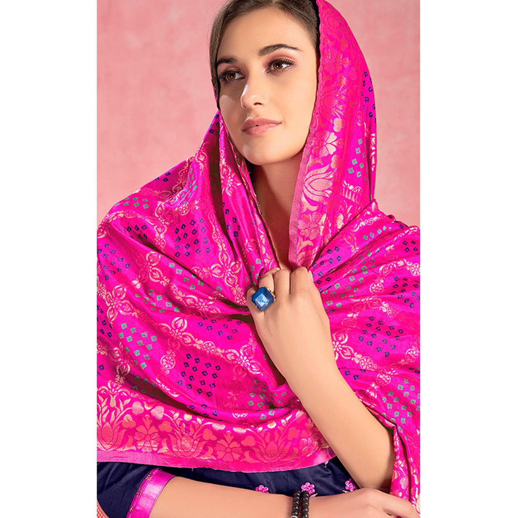 Innovative Navy Blue Colored Partywear Embroidered Pure Cotton Dress Material