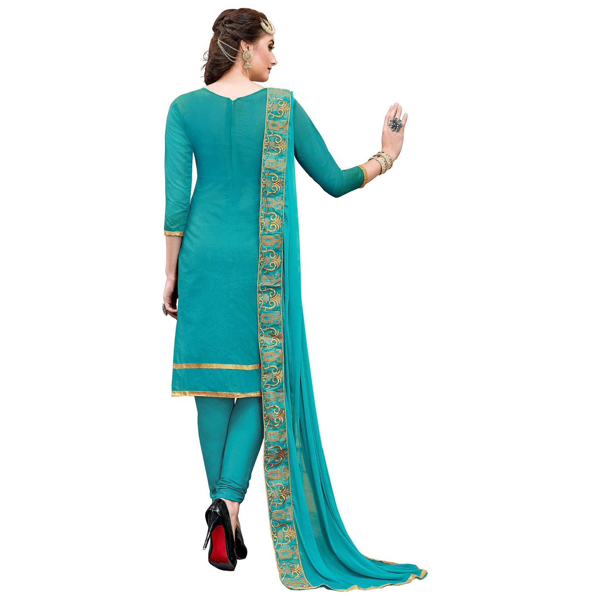 Intricate Rama Green Colored Party Wear Embroidered Modal Dress Material