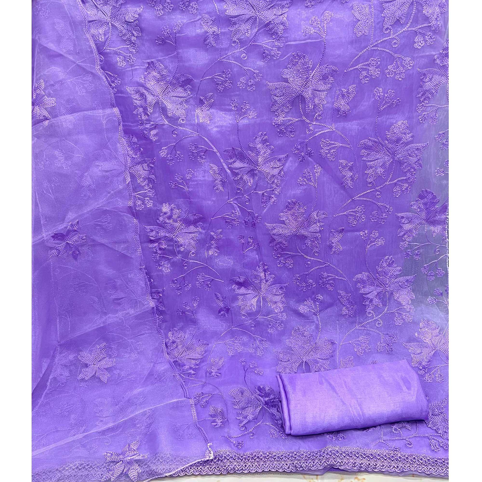 Lavender Embroidered Organza Dress Material