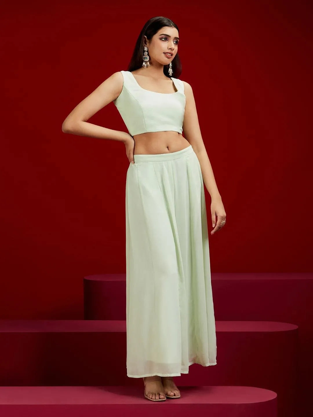 Libas Art Green Embroidered Georgette 3 Piece Co-Ords