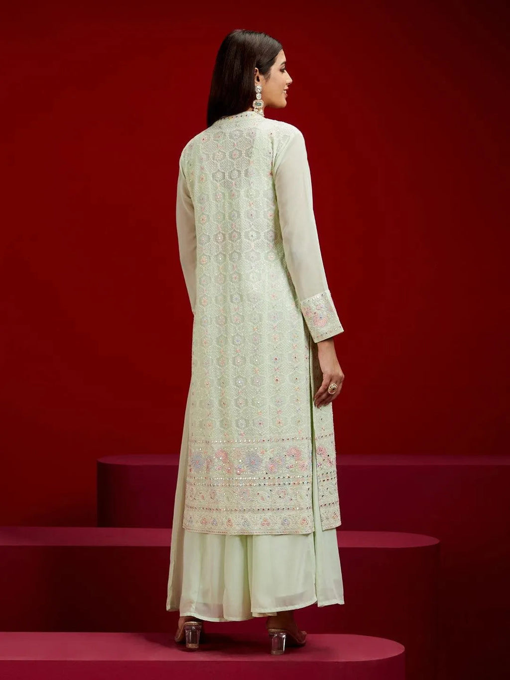 Libas Art Green Embroidered Georgette 3 Piece Co-Ords