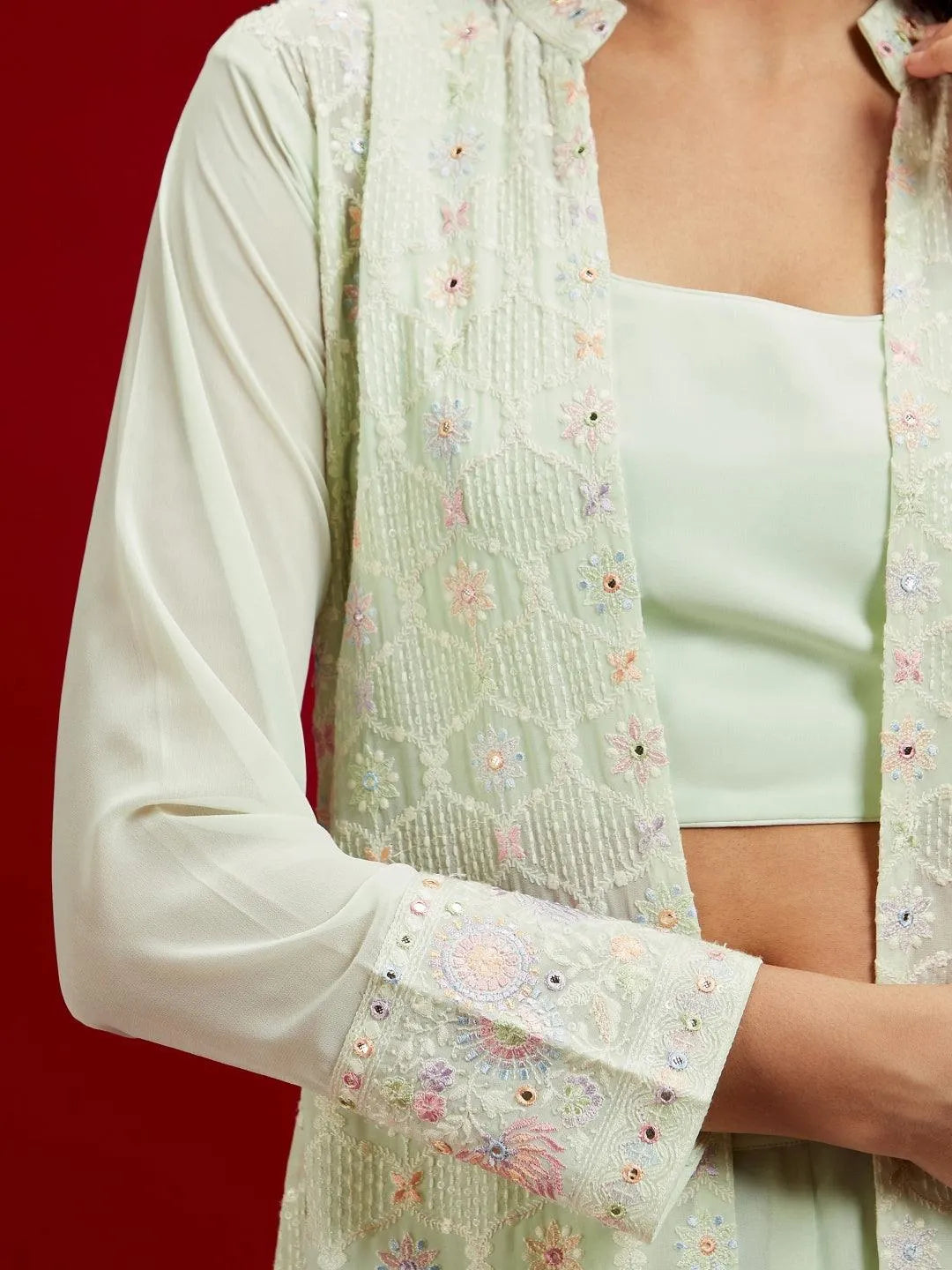 Libas Art Green Embroidered Georgette 3 Piece Co-Ords