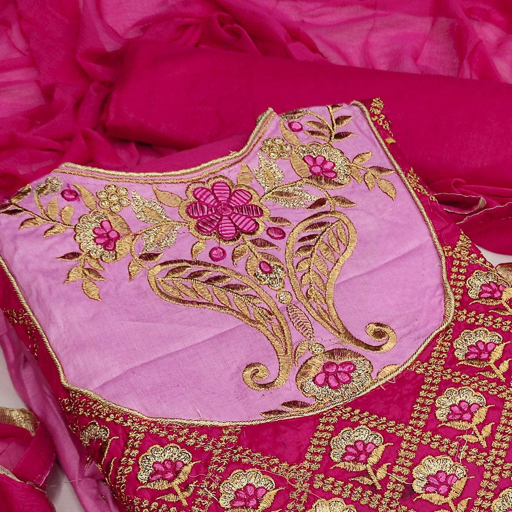 Light Pink Casual Wear Floral Embroidered Work Cotton Dress Material
