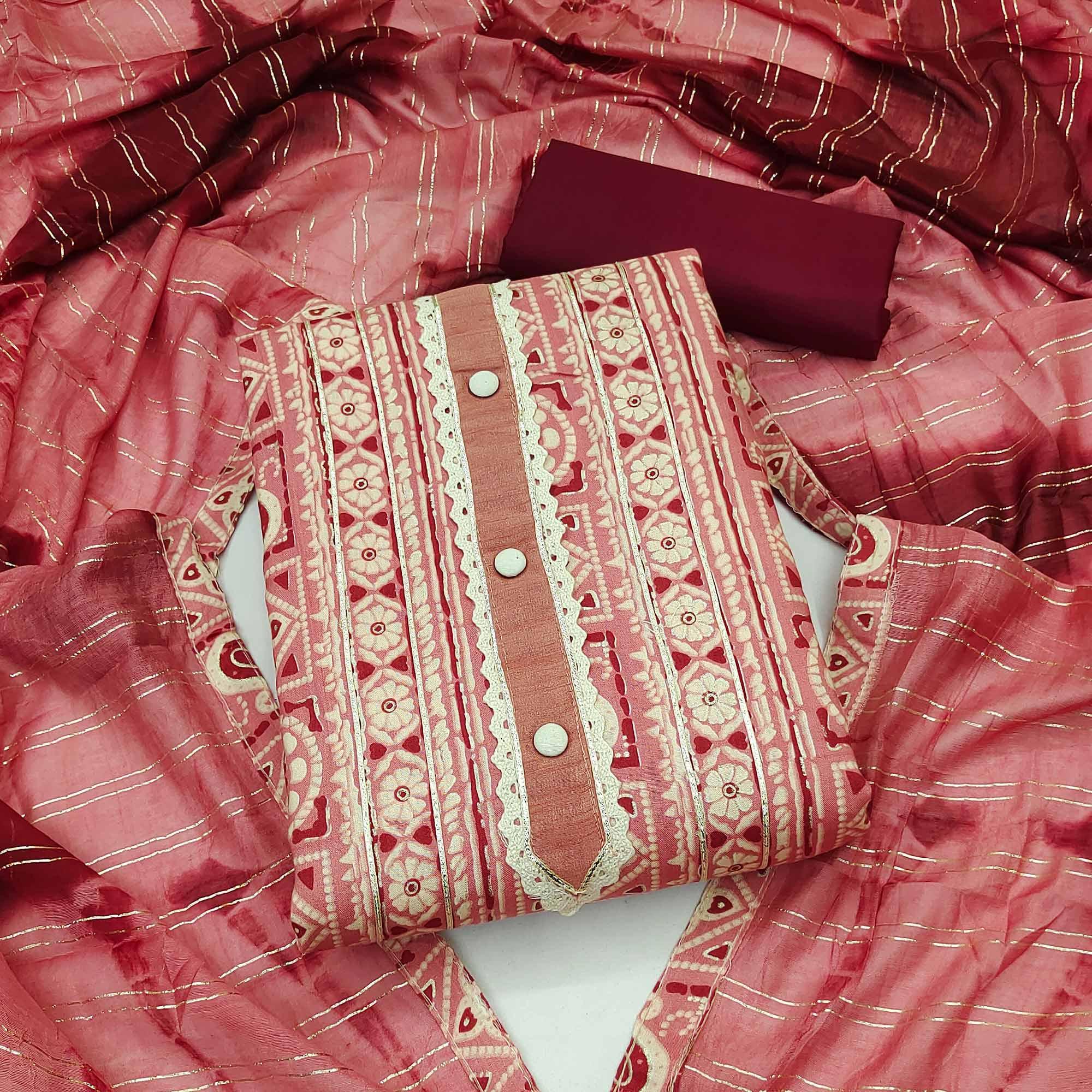 Light Pink Floral Printed Pure Cotton Dress Material