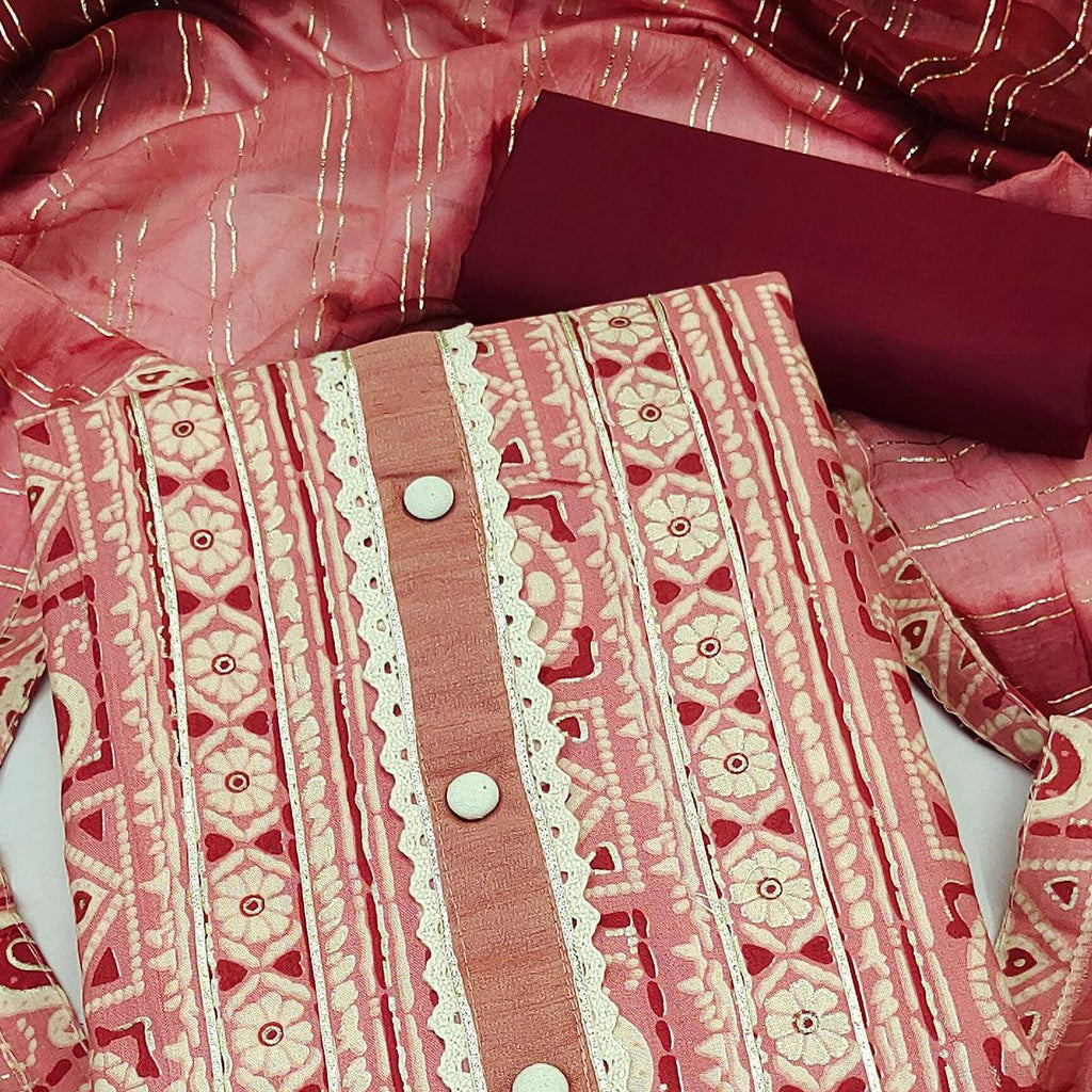 Light Pink Floral Printed Pure Cotton Dress Material