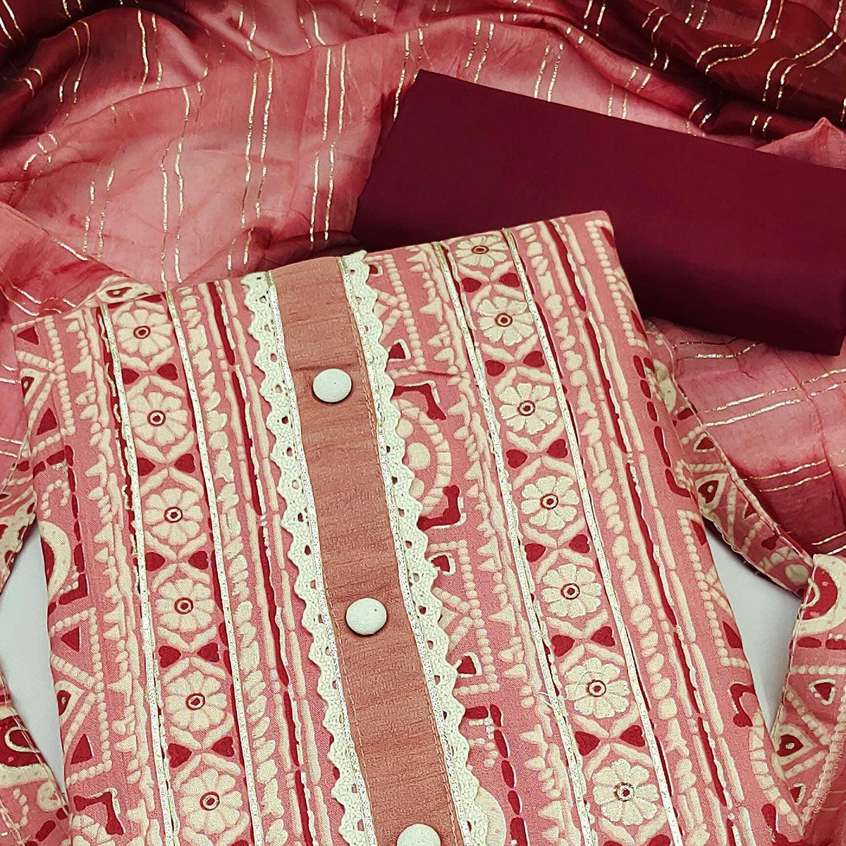 Light Pink Floral Printed Pure Cotton Dress Material