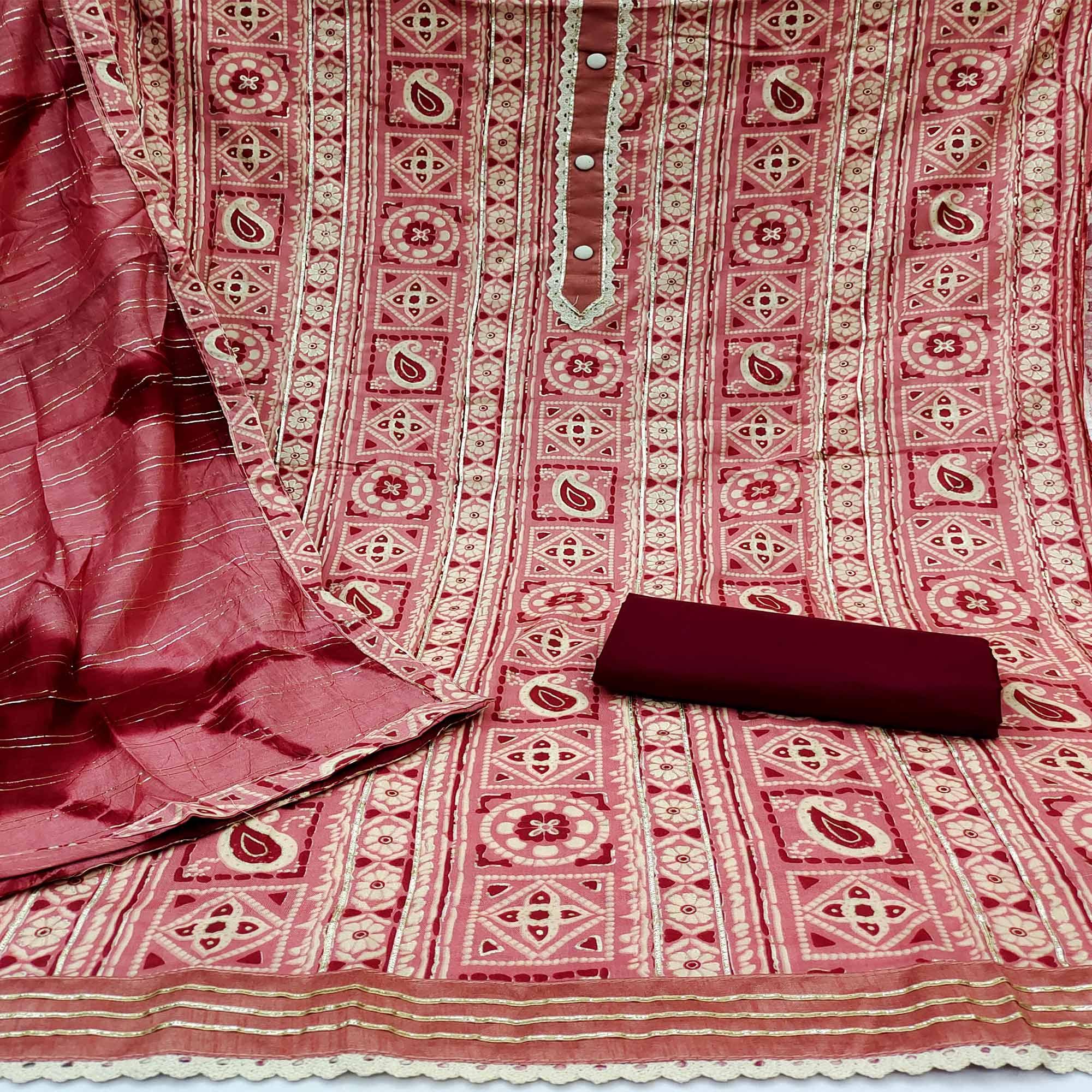 Light Pink Floral Printed Pure Cotton Dress Material