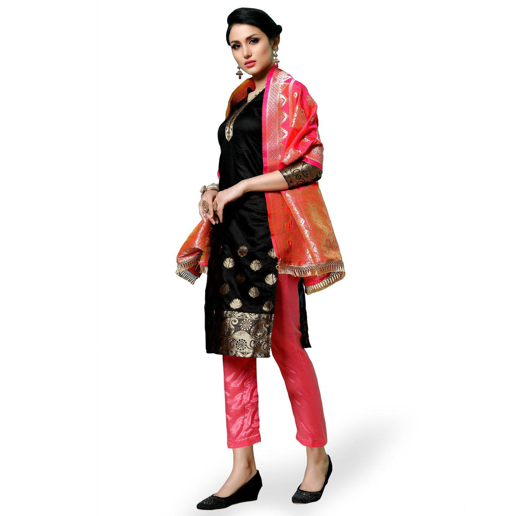 Lovely Black Colored Partywear Woven Cotton Dress Material