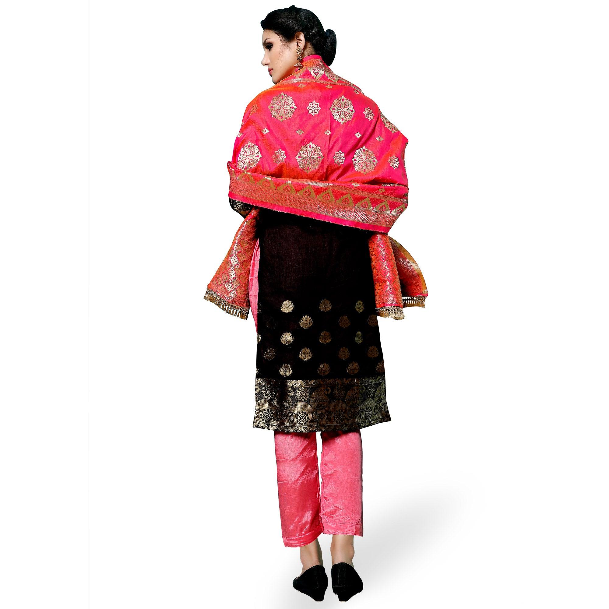 Lovely Black Colored Partywear Woven Cotton Dress Material