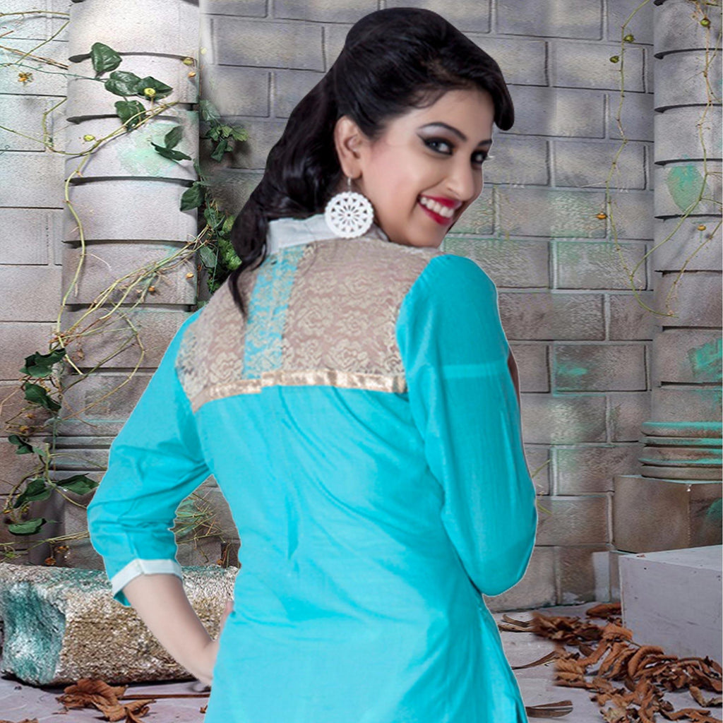 Lovely Sky Blue Colored Party Wear Embroidered Cotton Dress Material