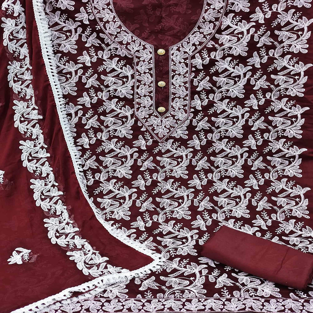 Maroon Lucknowi Embroidered Modal Dress Material