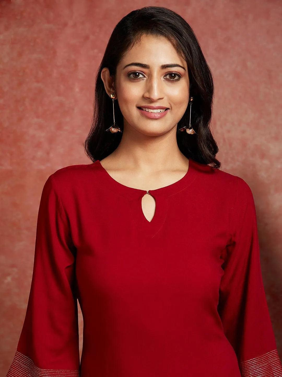 Maroon Solid Rayon Straight Kurta - Libas