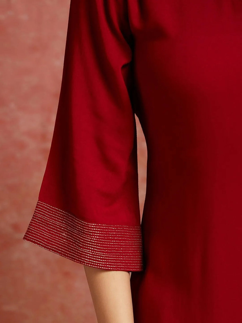 Maroon Solid Rayon Straight Kurta - Libas