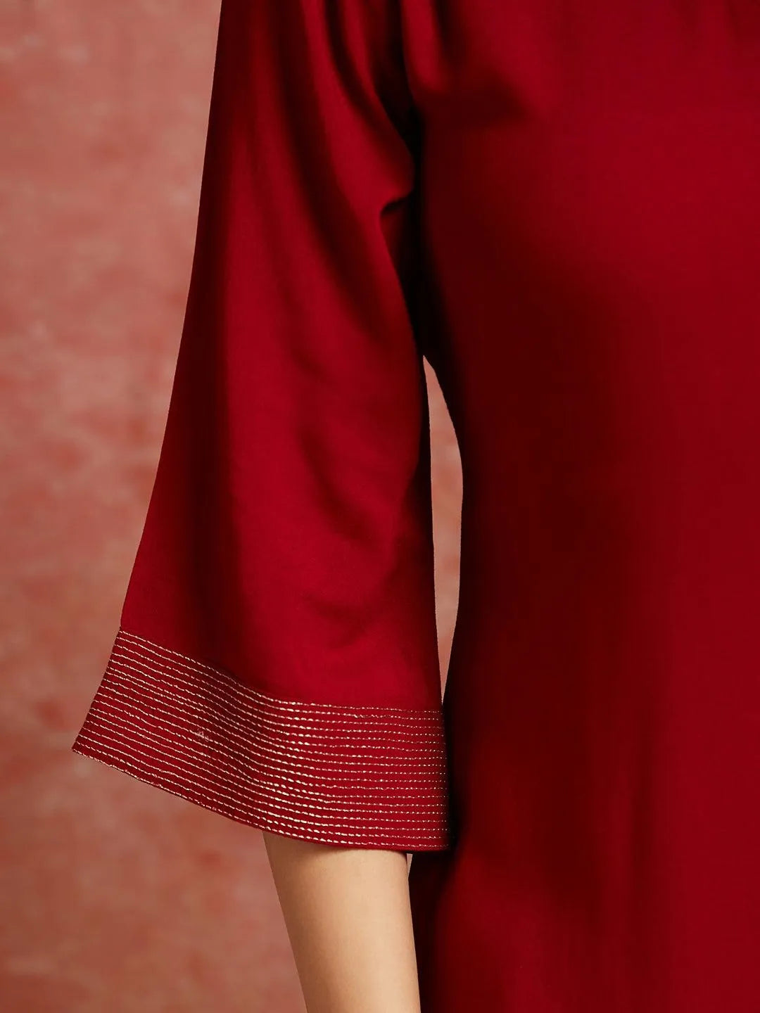 Maroon Solid Rayon Straight Kurta - Libas