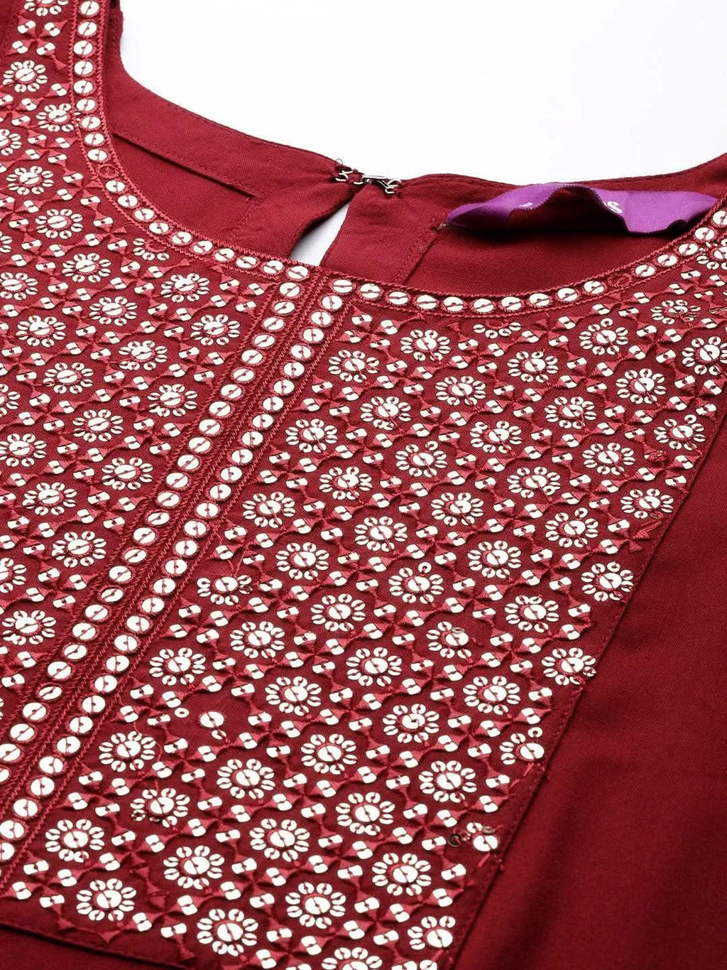 Maroon Printed Rayon Straight Kurta - Libas