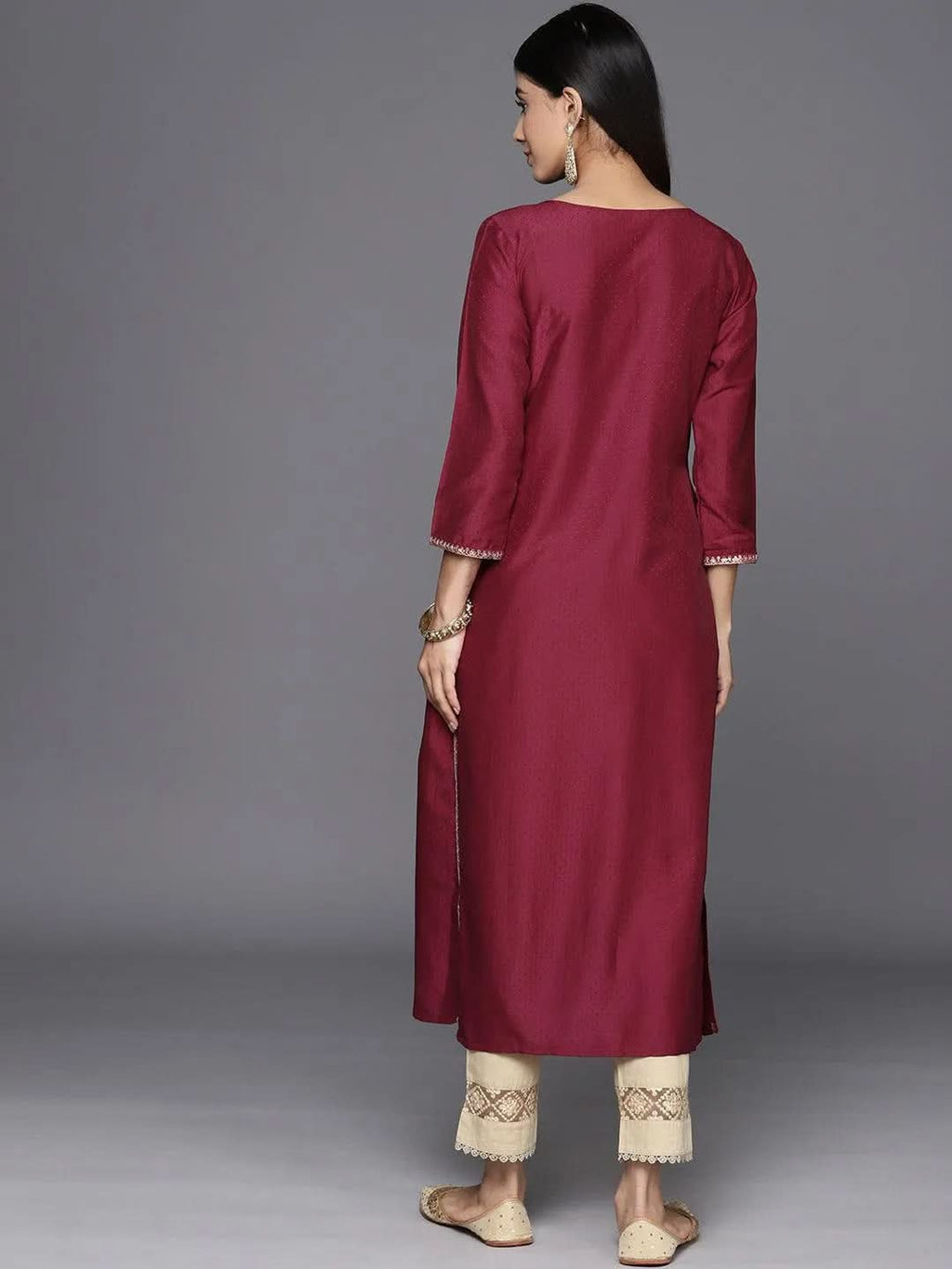 Maroon Yoke Design Silk A-Line Kurta