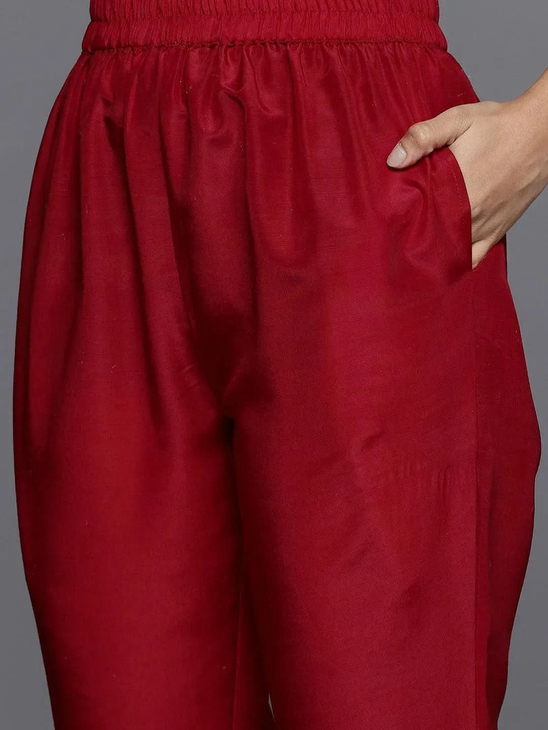 Maroon Yoke Design Silk Blend Anarkali Suit With Dupatta