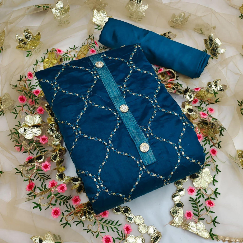 Morepeach Festive Wear Embroidered Chanderi Dress Material