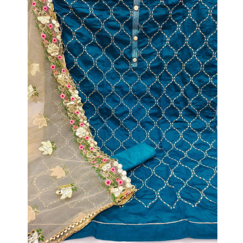 Morepeach Festive Wear Embroidered Chanderi Dress Material