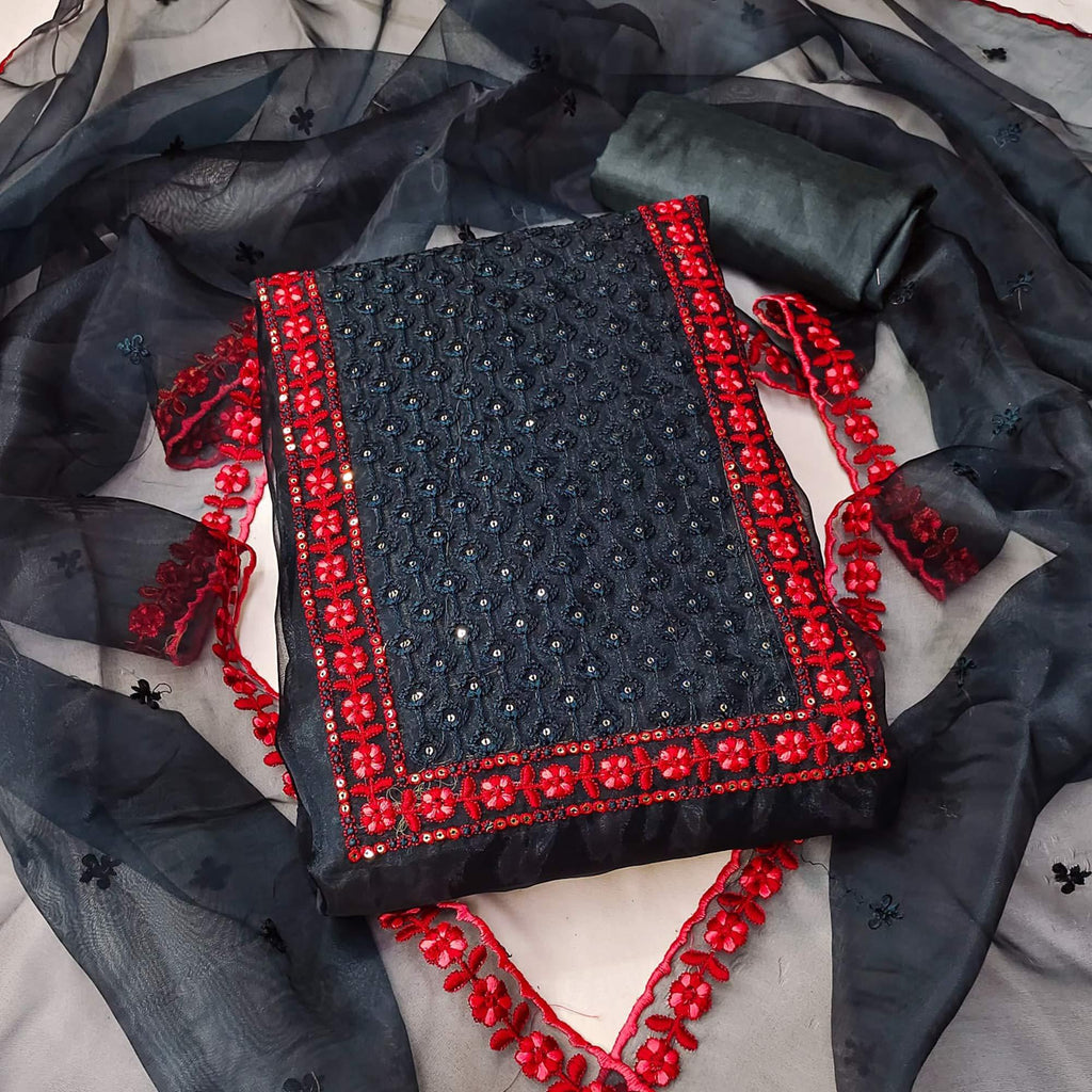 Morpich Sequins Embroidered Organza Dress Material