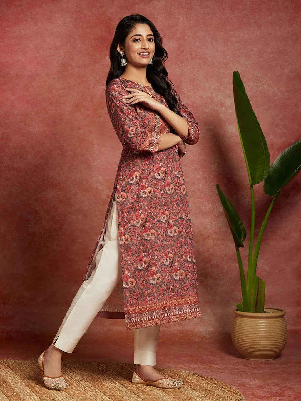Multicolored Printed Crepe Straight Kurta - Libas