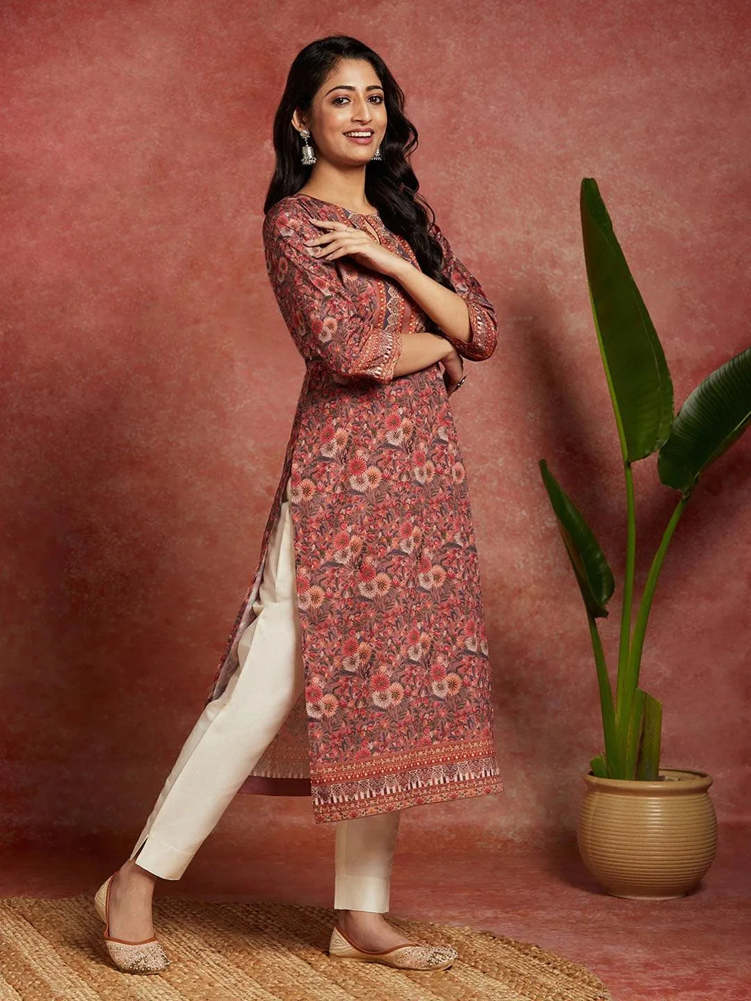 Multicolored Printed Crepe Straight Kurta - Libas