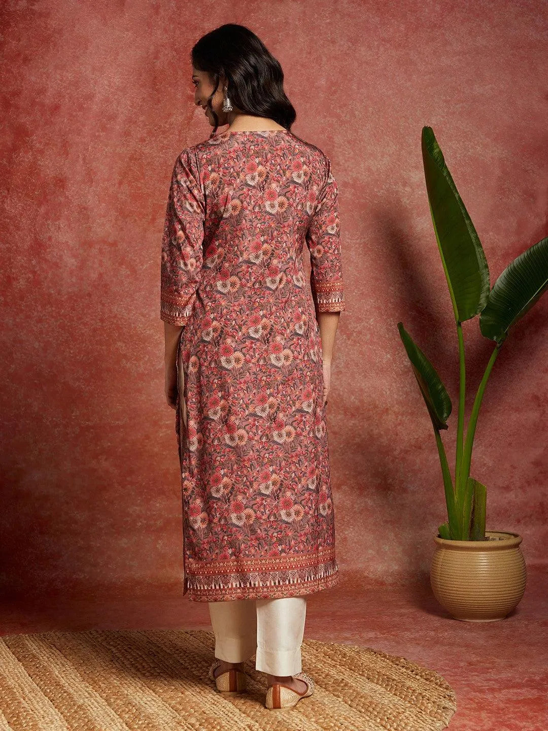 Multicolored Printed Crepe Straight Kurta - Libas