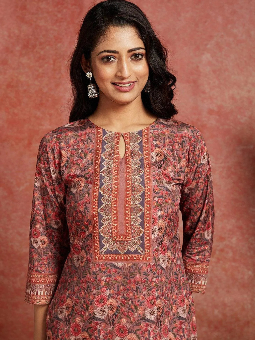 Multicolored Printed Crepe Straight Kurta - Libas