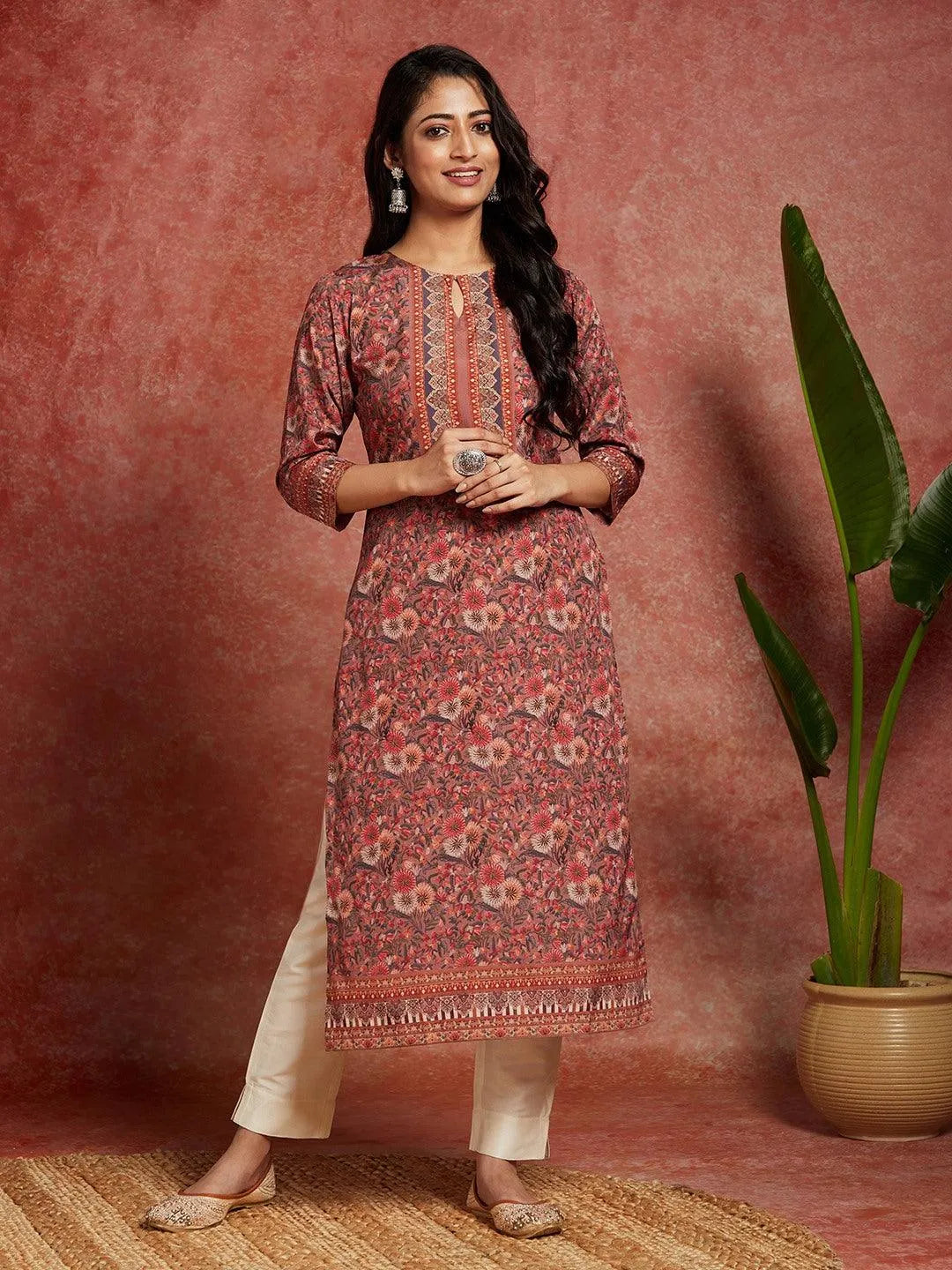 Multicolored Printed Crepe Straight Kurta - Libas