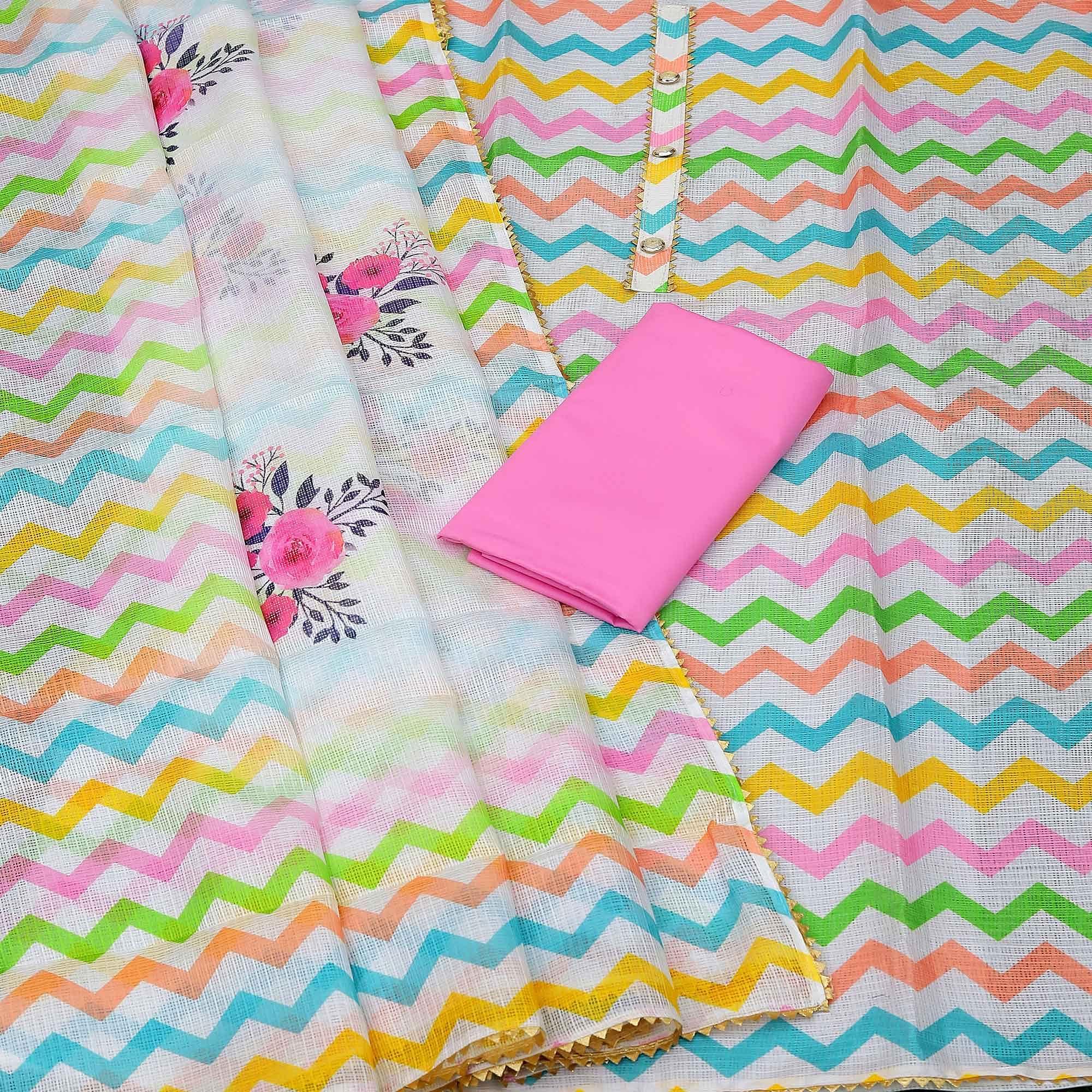 Multicolour Printed Kota Doriya Dress Material