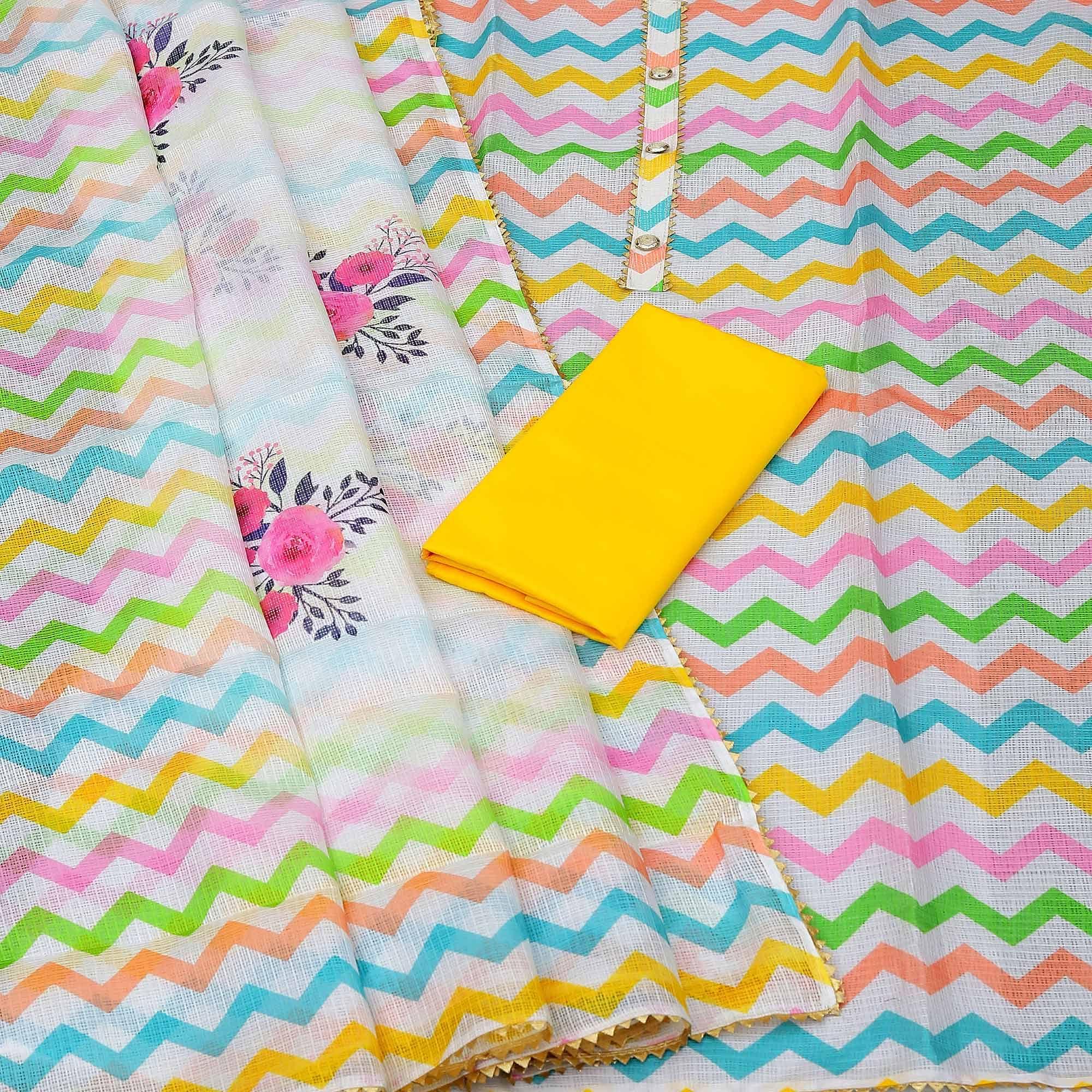 Multicolour Printed Kota Doriya Dress Material