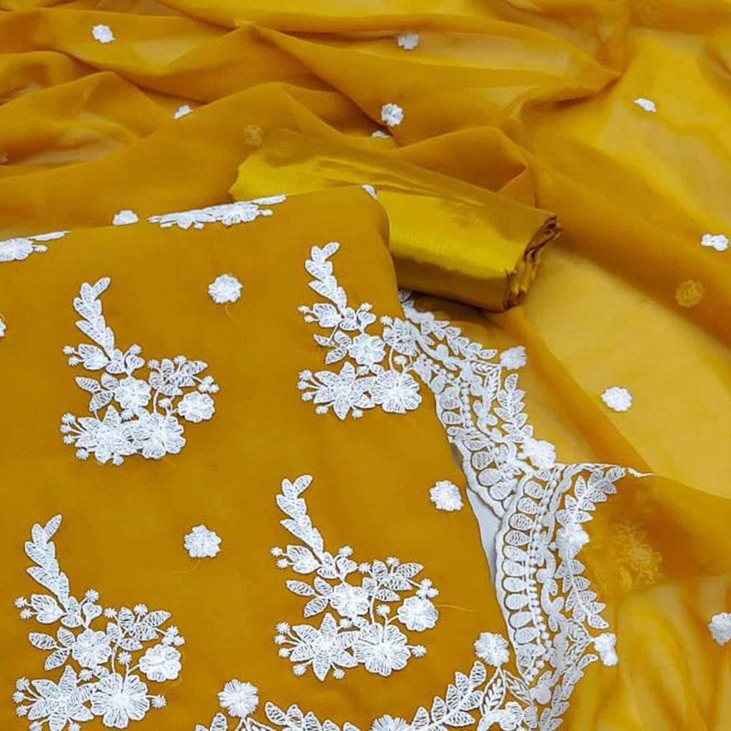 Mustard Embroidered Georgette Dress Material