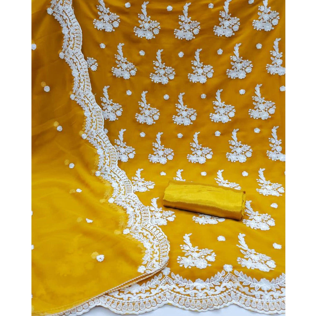 Mustard Embroidered Georgette Dress Material