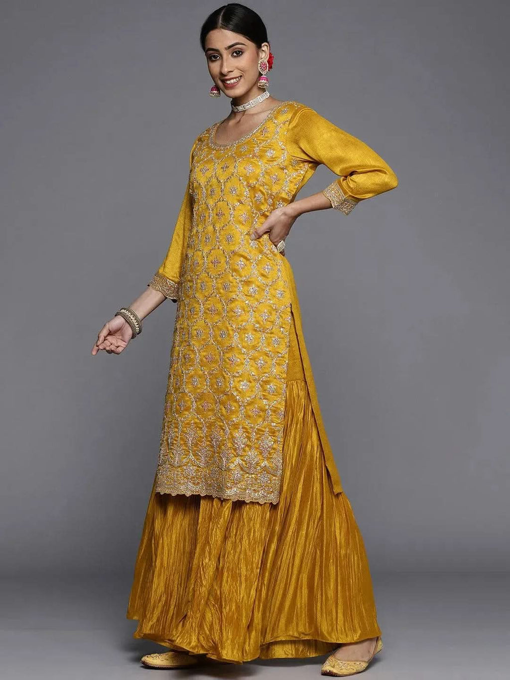 Mustard Embroidered Silk Blend Pakistani Suit