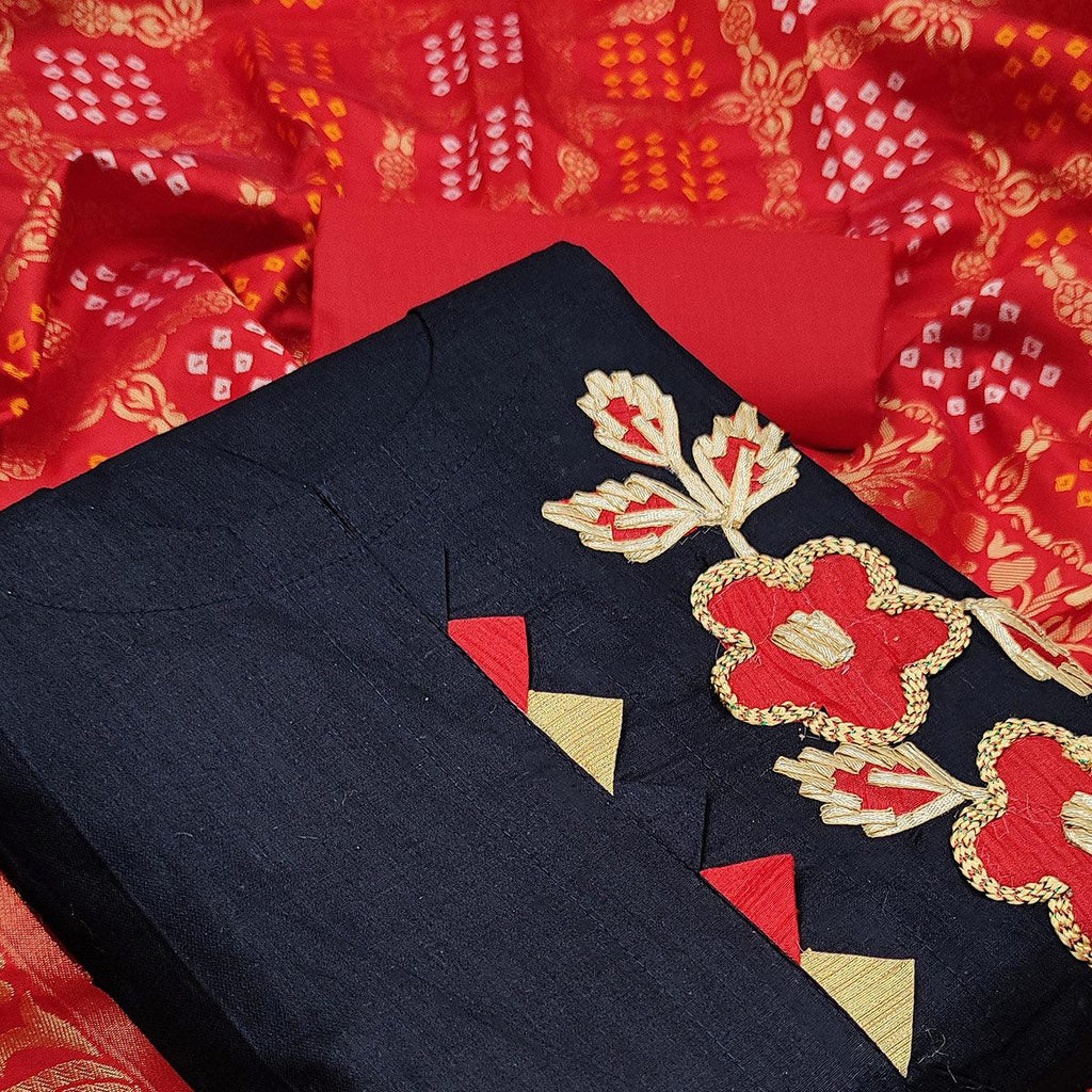 Navy Blue Casual Wear Floral Embroidery With Hand Work Cotton Dress Material