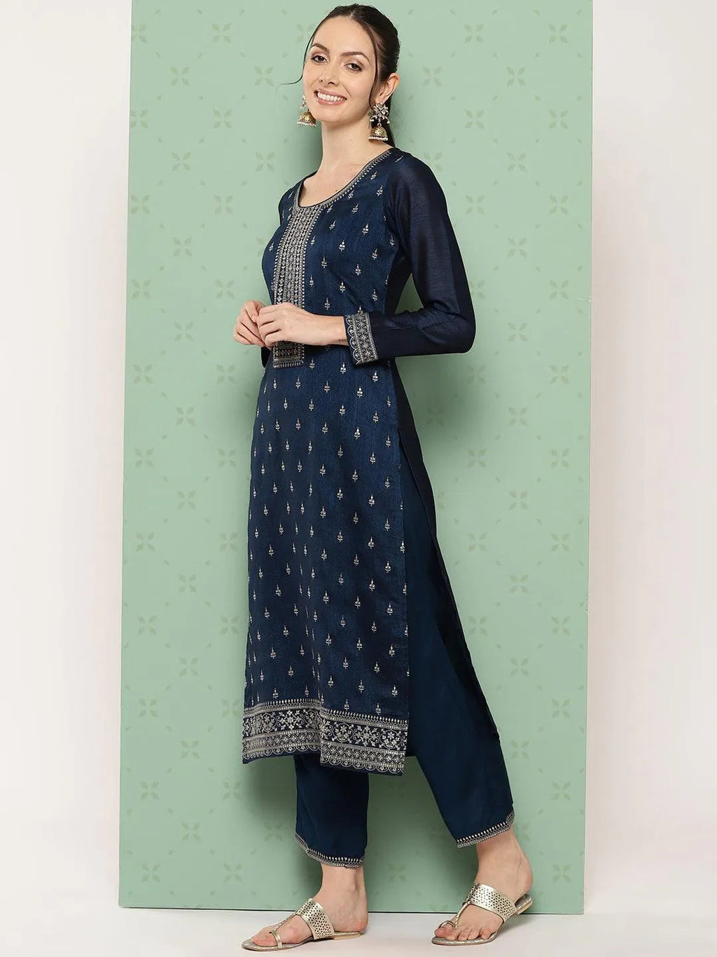 Blue Embroidered Silk Blend Pakistani Suit