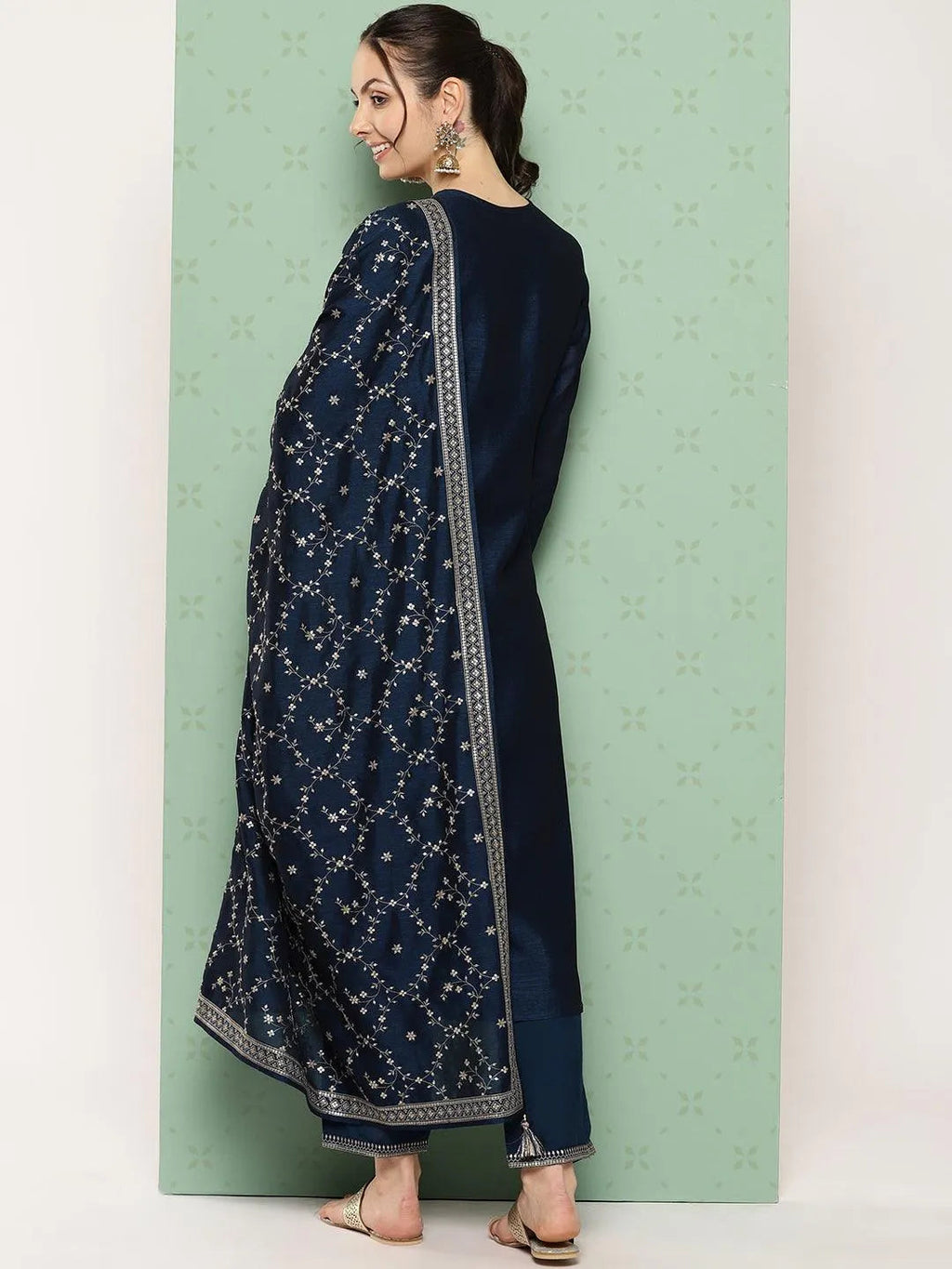 Blue Embroidered Silk Blend Pakistani Suit