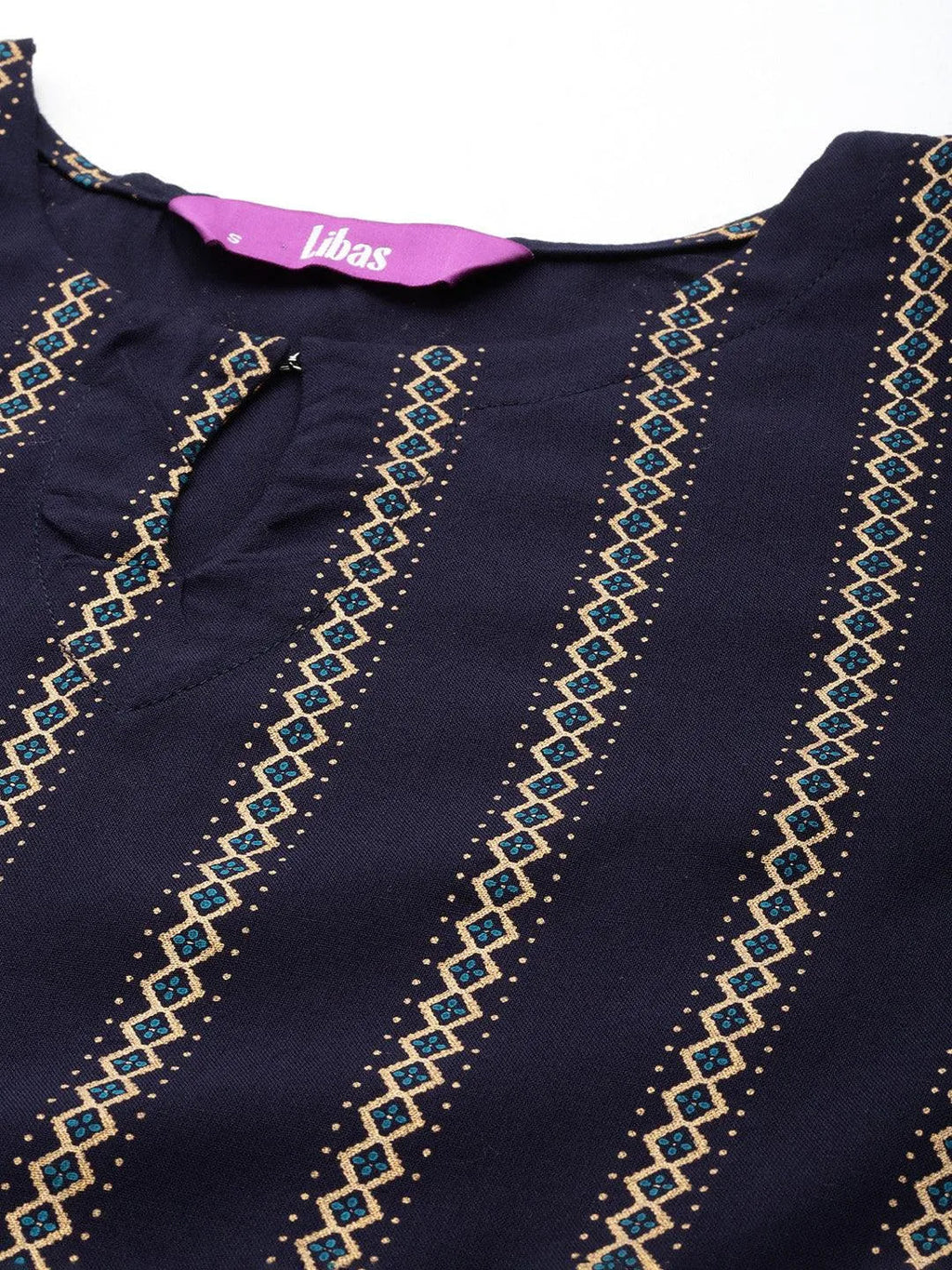 Navy Blue Printed Rayon Straight Kurta - Libas