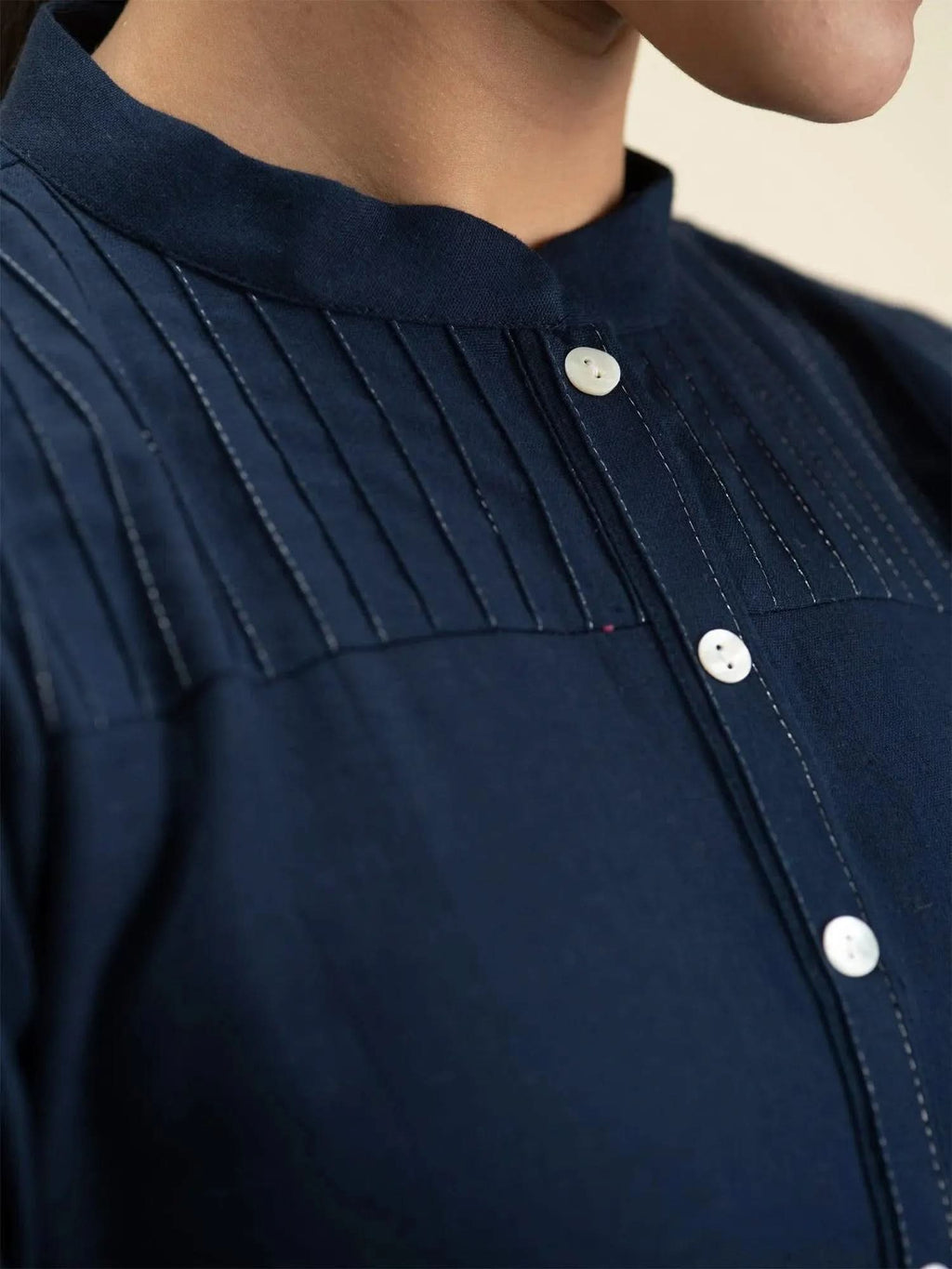 Navy Blue Solid Cotton Kurta - Libas