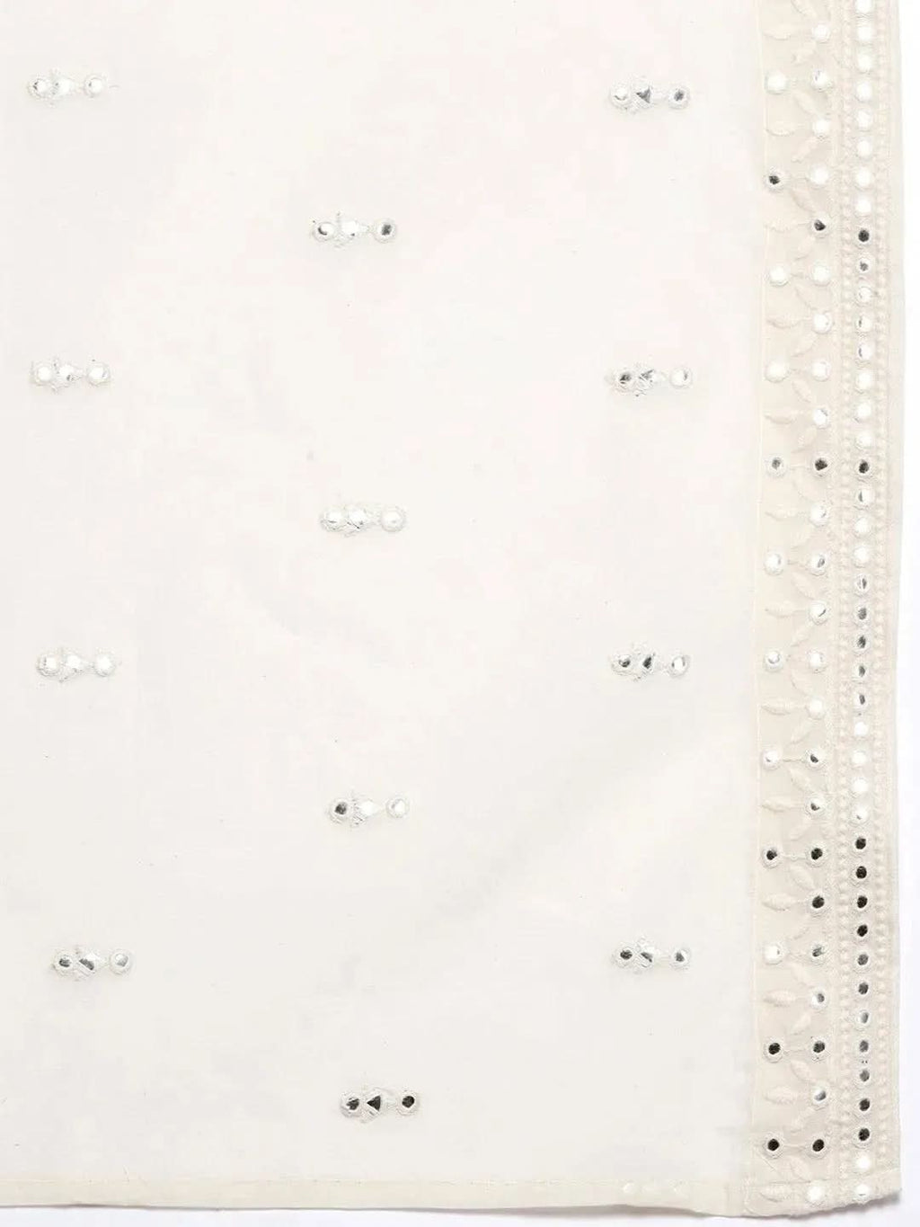 Off-White Embroidered Cotton Straight Kurta With Trousers & Dupatta