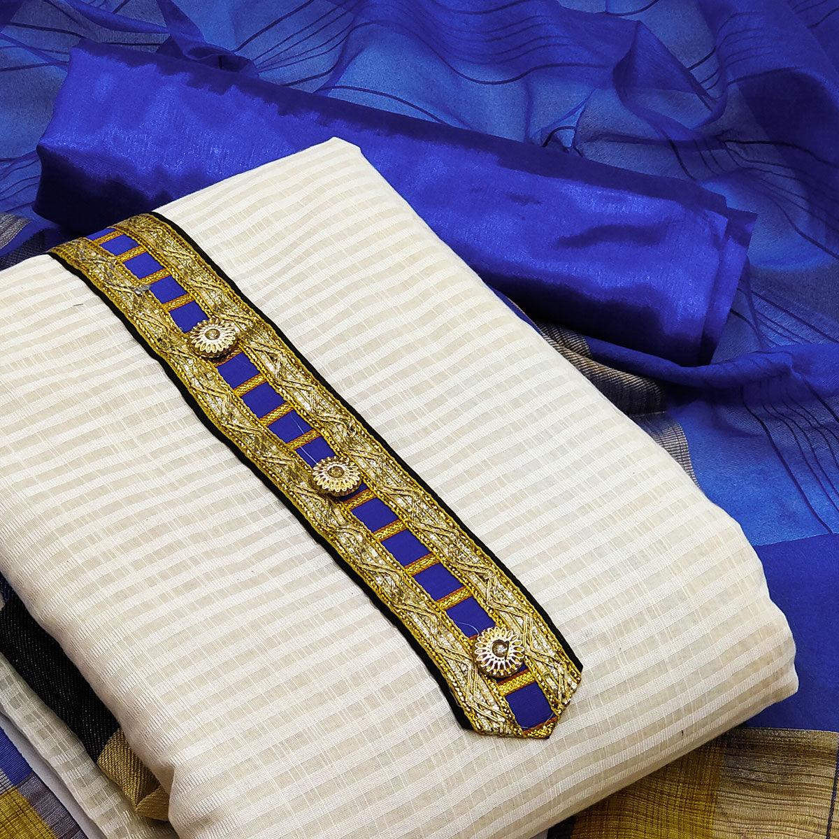 Off-White Festive Wear Woven Banarasi Silk Jacquard Dress Material