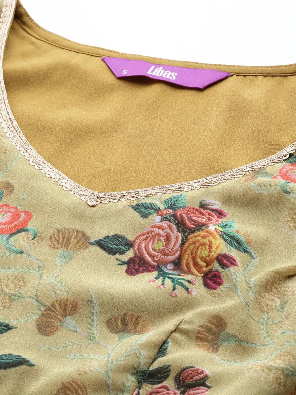 Olive Printed Georgette Palazzo Saree