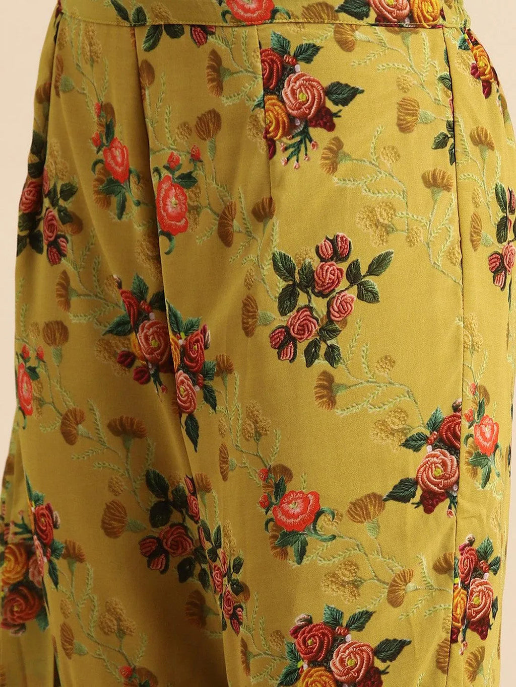 Olive Printed Georgette Palazzo Saree