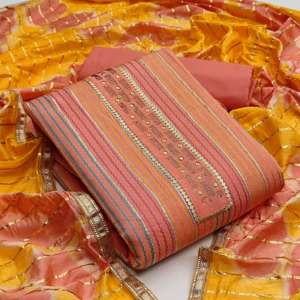 Orange Casual Wear Embroidery With Hand Work Premium Pure Cotton  Dress Material